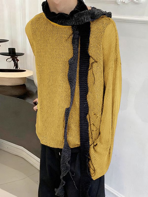 Men's Hollow Mesh Crew Neck Long Sleeve T-Shirt SKUL41198