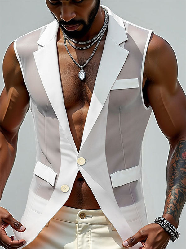 Men's Sheer Striped Casual Waistcoat SKUL19008