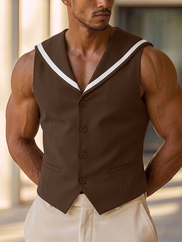 Men's Resort Wear Nautical Sailor Collar Tailored Waistcoat SKUL78988