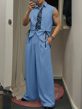 Men's Tie Print Sleeveless Two Pieces Outfit SKUL37678
