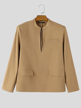 Men's Early Autumn Urban Casual Plunge V-Front Tailored Pocket Long Sleeve Blazer SKUL78165