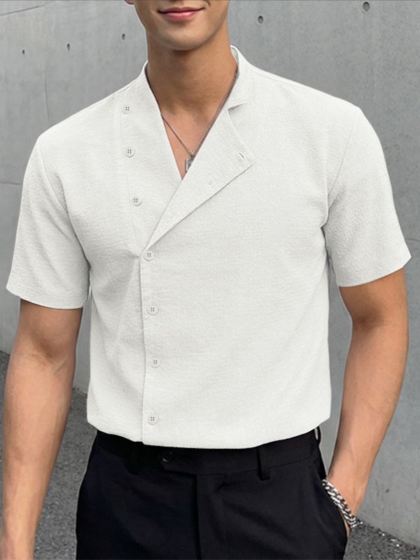 Men's Single Row Button Textured Short Sleeve Shirt SKUL56072