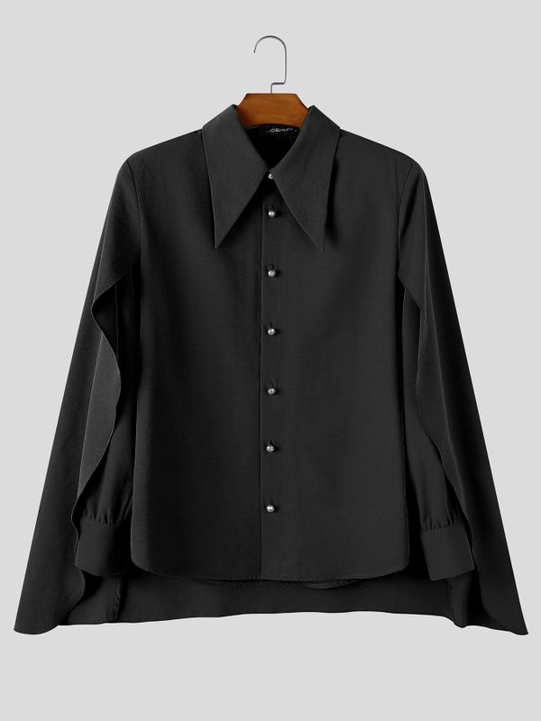 Men's Avant-Garde Party Back Drape Cloak Cape Exaggerated Big Point Collar Long Sleeve Shirt SKUL83132