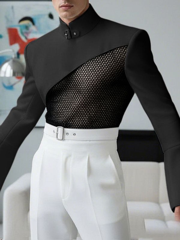 Men's Sheer Mesh Zipper Flared Sleeve T-shirt SKUL50073