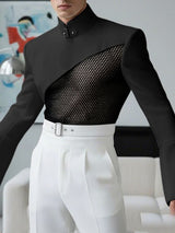 Men's Sheer Mesh Zipper Flared Sleeve T-shirt SKUL50073