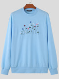 Mens Floral Embroidered Crew Neck Pullover Sweatshirt SKUK39273