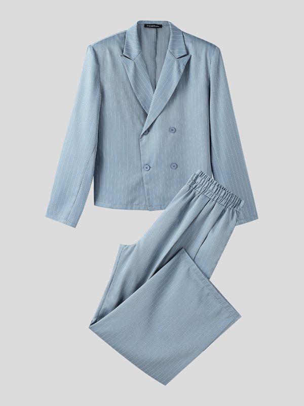 Men's Striped Double Breasted Two Pieces Outfit SKUL39759