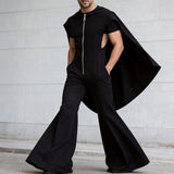 Men's Deconstructed Solid Color Cape Patchwork Jumpsuit SKUL58587
