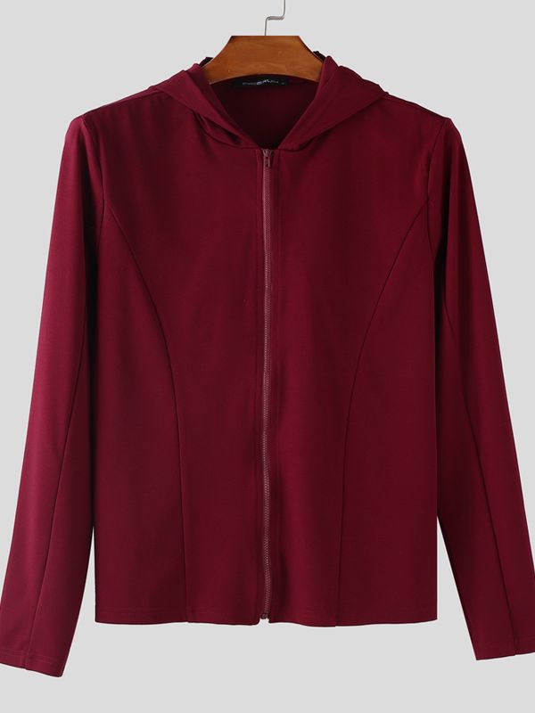 Men's Deconstructed Bat Ear Long Sleeve Zipper T-shirt SKUL35256