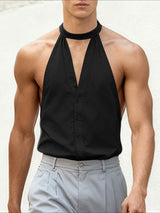 Men's Solid Color Halter Casual Sleeveless Shirt SKUL46164