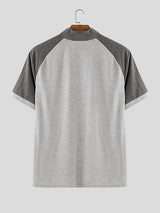 Men's Colorblock Half-Zip Stand Collar Short Sleeve T-Shirt SKUL25104