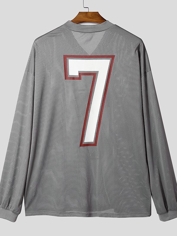 Men's Number 7 Print Mesh Long Sleeve T-Shirt SKUL35243
