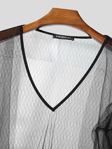 Men's Sheer Mesh V Neck Long Sleeve T-shirt SKUL46179