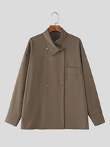 Men's Solid Color Double Breasted Long Sleeve Shirt SKUL37173