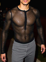 Men's Glitter Sheer Mesh Long Sleeve T-Shirt SKUL02395