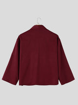 Men's Zen Minimalist Art Exhibition Asymmetric Side Button Lapel Cropped Shirt SKUL85533