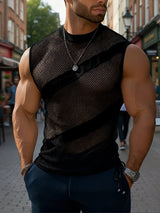 Men's Sheer Mesh Patchwork Side Tie Tank SKUL48619