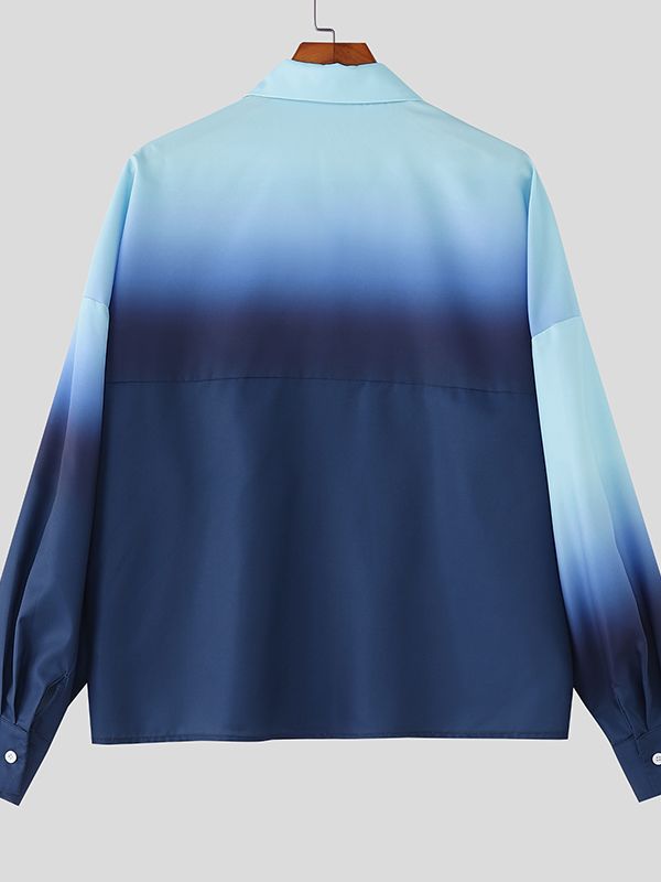 Men's Gradient Color Casual Long Sleeve Shirt SKUL32784