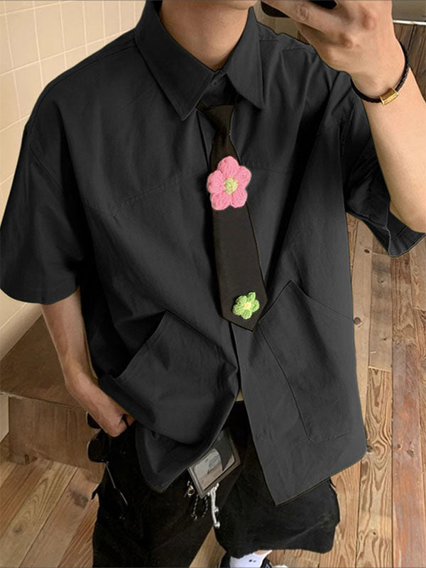 Men's Deconstructed 3D Floral Tie Short Sleeve Shirt SKUL36465