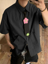 Men's Deconstructed 3D Floral Tie Short Sleeve Shirt SKUL36465