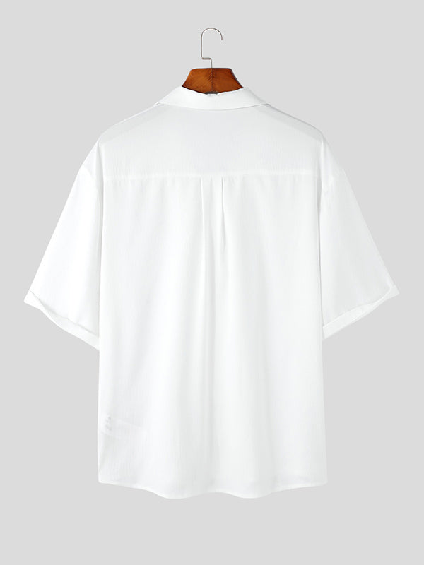 Mens Solid Texture Revere Collar Casual Shirt SKUK19580