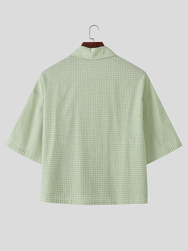 Mens Plaid Cropped Short Sleeve Shirt SKUL02060