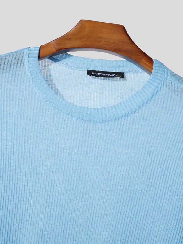 Men's Semi-Sheer Textured Long Sleeve T Shirt SKUL41409