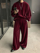 Men's Luxury Velour Oversized Crewneck Two Pieces Outfit SKUL79023