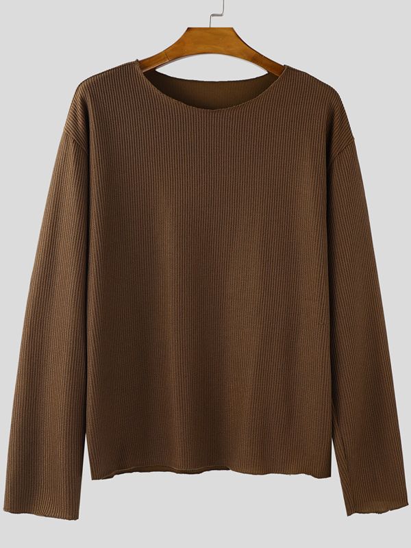 Men's Solid Color Textured Casual Long Sleeve T-Shirt SKUL38540