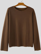 Men's Solid Color Textured Casual Long Sleeve T-Shirt SKUL38540