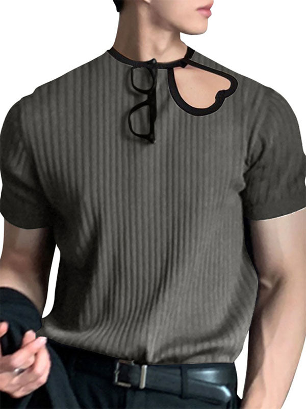 Mens Heart Cutout Short Sleeve Knit T-Shirt SKUK09541