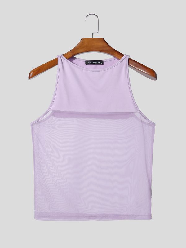 Men's Club Sexy Trend High Stretch Slim Fit Sheer Mesh Splicing Crew Neck Tank SKUL60134