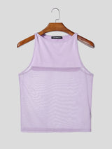 Men's Club Sexy Trend High Stretch Slim Fit Sheer Mesh Splicing Crew Neck Tank SKUL60134