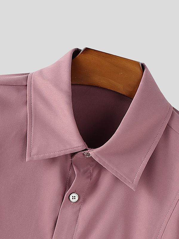 Men's Solid Belt Patchwork Long Sleeve Shirt SKUL32852