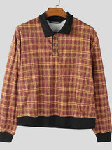 Men's Contrast Color Plaid Collar Long Sleeve Shirt SKUL48632