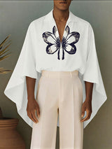 Men's Avant-Garde Butterfly Graphic Deep V-Neck Cape-Style Batwing Sleeve Shirt SKUL66950