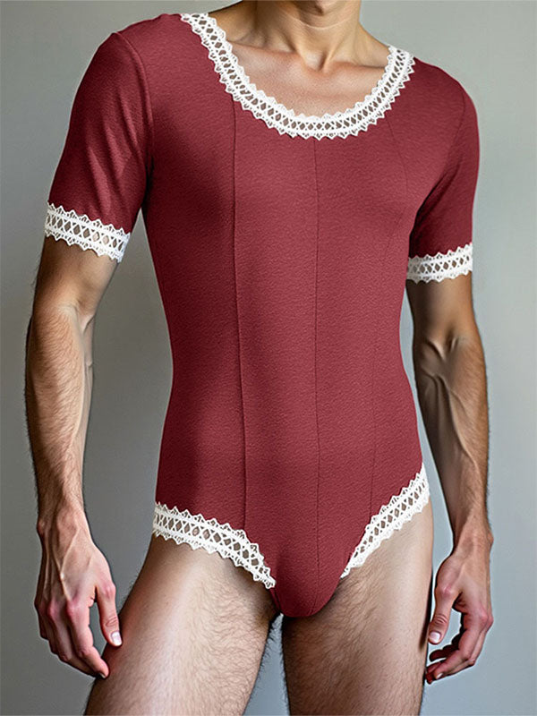 Men's Lace Trim Short Sleeve Bodysuit SKUL22202