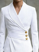 Men's Asymmetrical Placket Striped Metal Button Long Sleeve Blazer SKUL43977