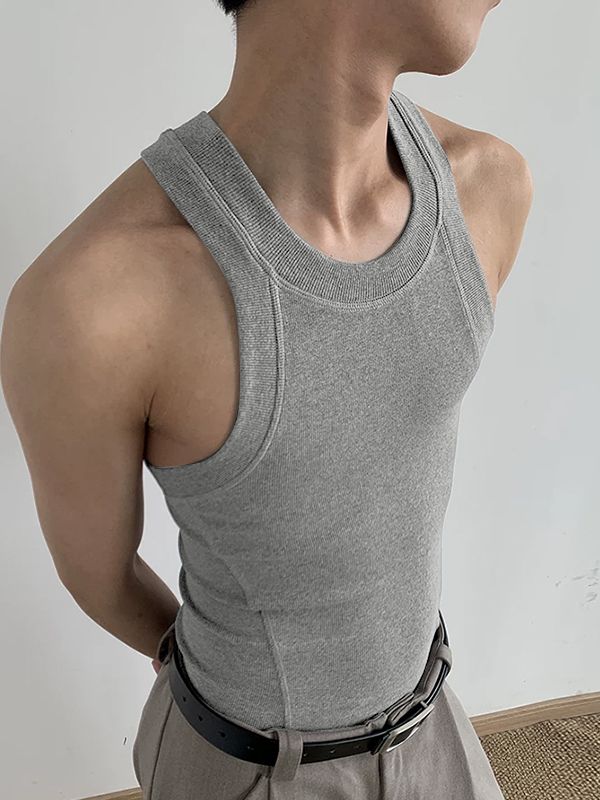 Men's Minimalist Ribbed Slim Fit Racerback Tank SKUL74444