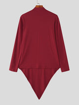 Men's Textured Turtleneck Irregular Hem Long Sleeve Sweater SKUL37543