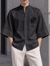 [Pre-order] Men's Zen Minimalist Art Exhibition 3D Flower Stand Collar Epaulet Shirt SKUL88391