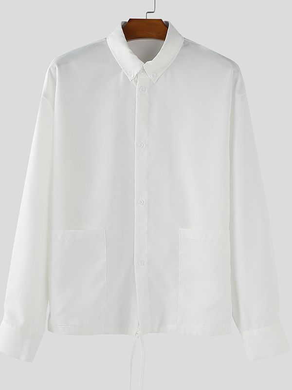 Men's Solid Drawstring Long Sleeve Shirt SKUL35117