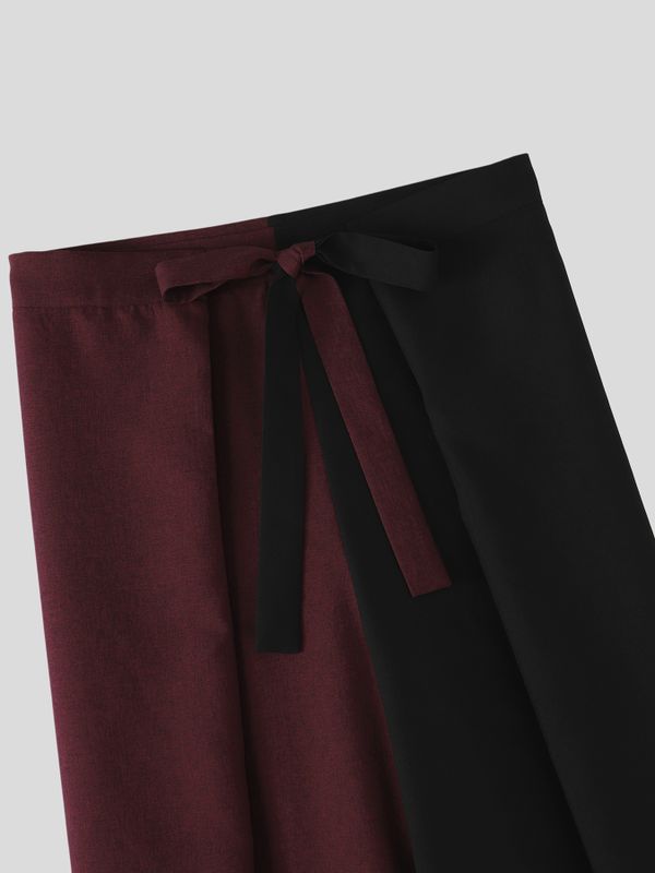 Men's High-Fashion Yin-Yang Color-Block Pleated High-Waisted Wrapped Tie-Belt Pant SKUL73702