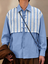 Men's Striped Lace Print Long Sleeve Shirt SKUL40708