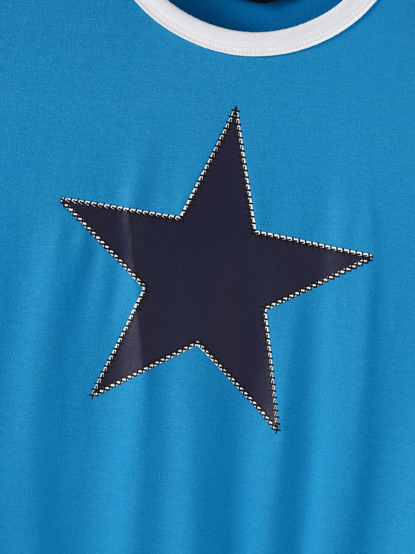 Mens Star Print Cropped Short-Sleeve T-Shirt SKUL17950