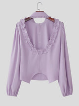 Men's Ruffle Patchwork Open Back Long Sleeve Shirt SKUL41298