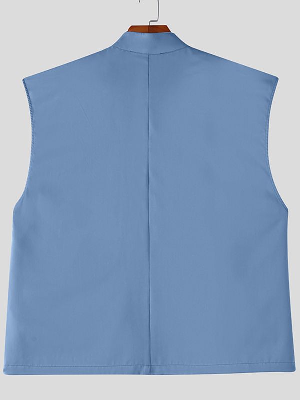 Men's New Chinese Style Asymmetric Placket Frog Button Tank SKUL54752