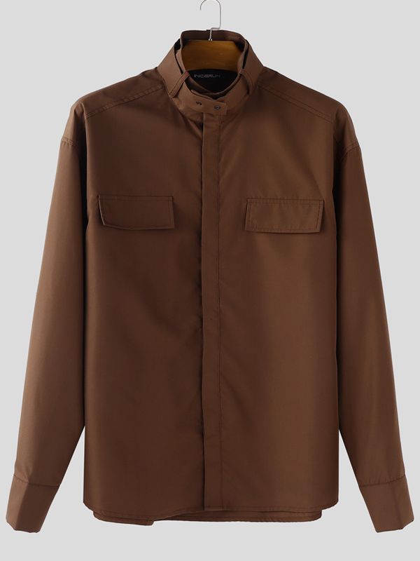 Men's Vintage Design Stand Collar Long Sleeve Shirt SKUL35272