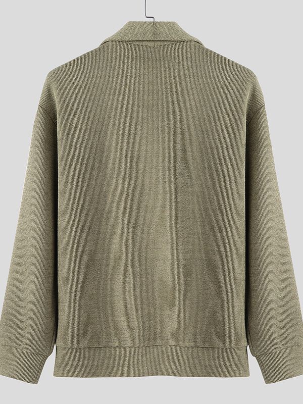 Men's Solid Knit Long Sleeve Sweater Cardigan SKUL35098