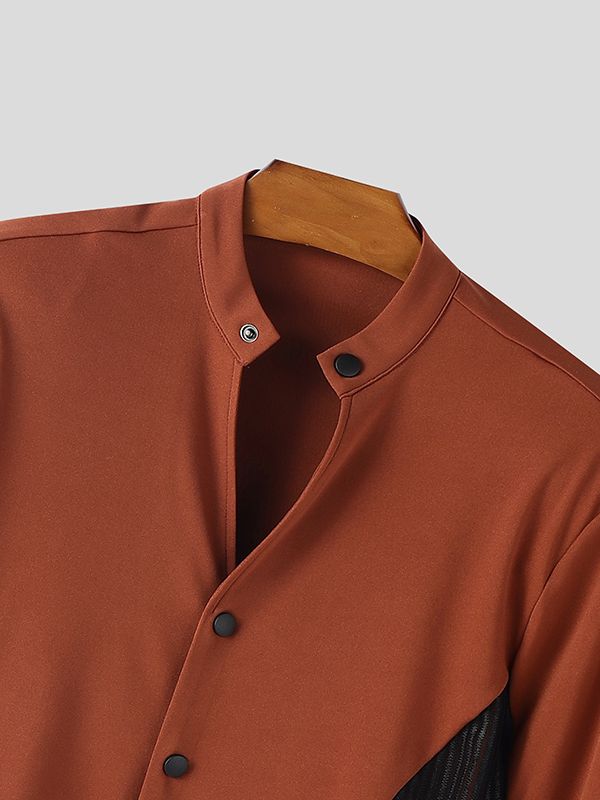 Men's Contrast Mesh Long Sleeve Shirt SKUL50066